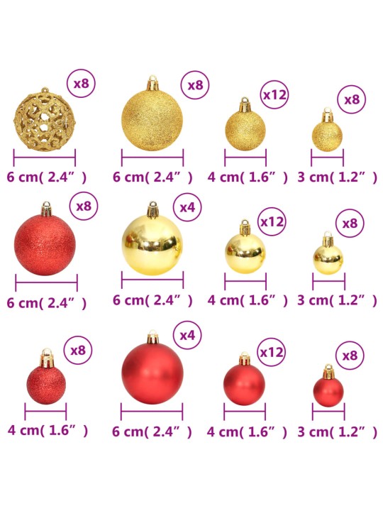 Jõulukuulid 100 tk, kuldne ja veinipunane, 3 / 4 / 6 cm