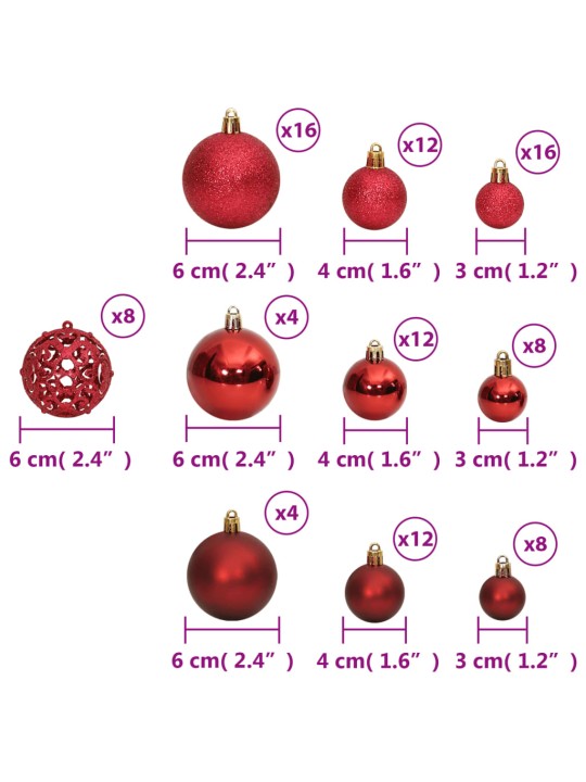 Jõulukuulid 100 tk, veinipunane, 3 / 4 / 6 cm