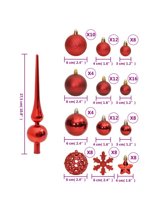 111-osaline jõulukuulide komplekt, punane, polüstüreen