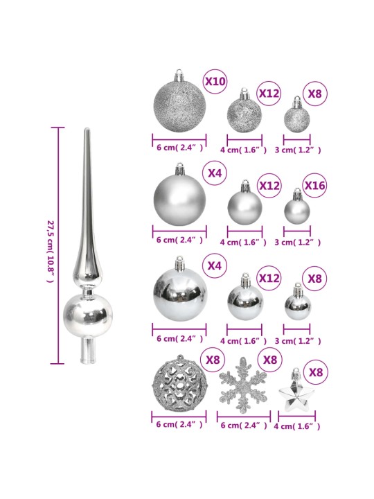 111-osaline jõulukuulide komplekt, hõbedane, polüstüreen