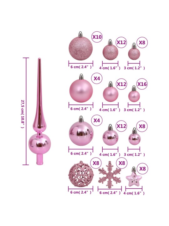 111-osaline jõulukuulide komplekt, roosa, polüstüreen