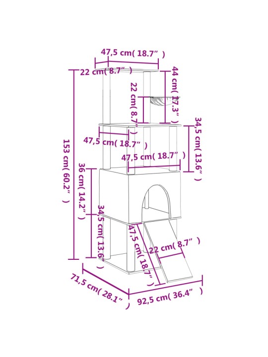 Kassimaja sisalköitega kraapimispuudega, tumehall, 153 cm