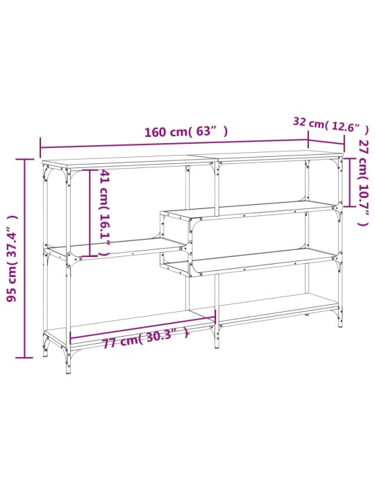 Konsoollaud, hall sonoma tamm, 160x32x95 cm, tehispuit