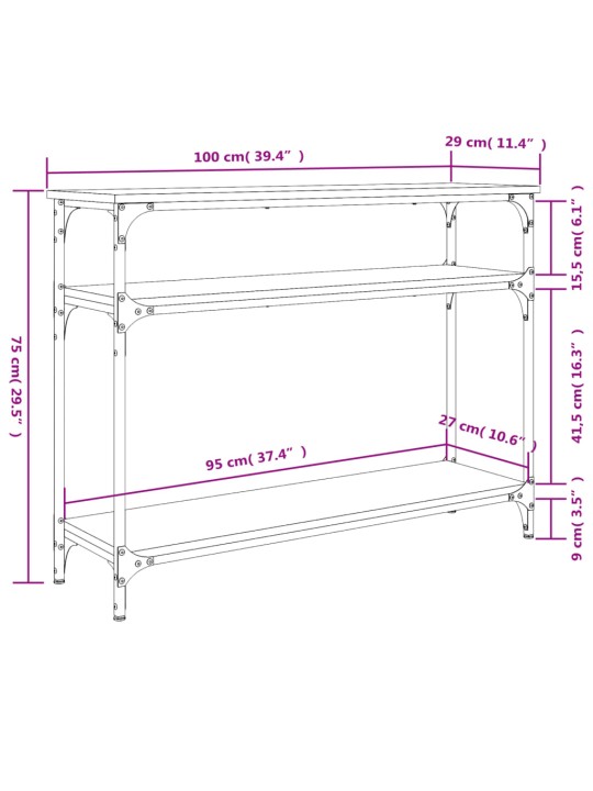 Konsoollaud, hall sonoma tamm, 100x29x75 cm, tehispuit