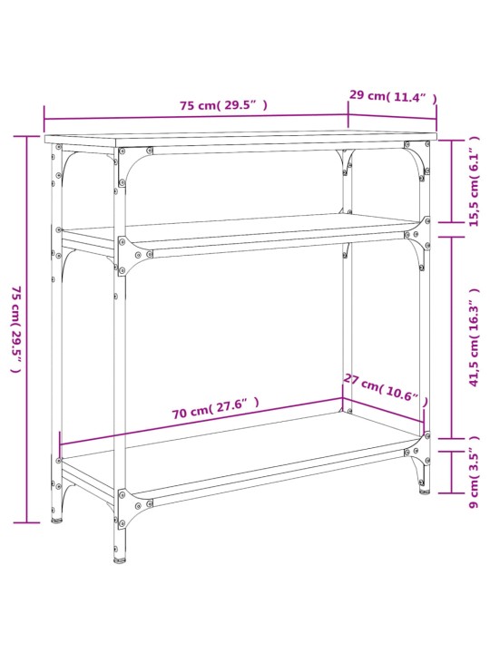 Konsoollaud, hall sonoma tamm, 75x29x75 cm, tehispuit