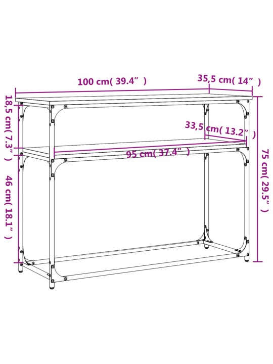 Konsoollaud, hall sonoma tamm, 100x35,5x75 cm, tehispuit