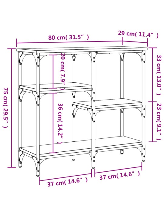 Konsoollaud, hall sonoma tamm, 80x29x75 cm, tehispuit