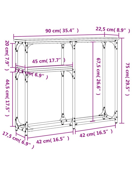 Konsoollaud, hall sonoma tamm, 90x22,5x75 cm, tehispuit