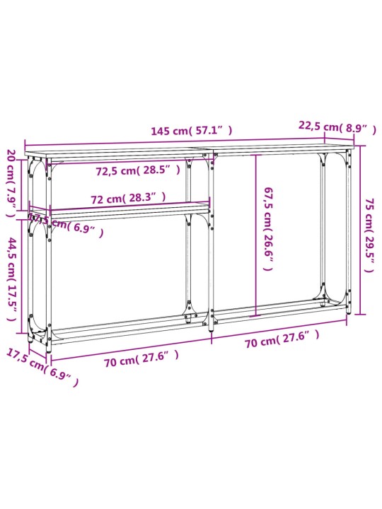 Konsoollaud, hall sonoma tamm, 145 x 22,5 x 75 cm, tehispuit