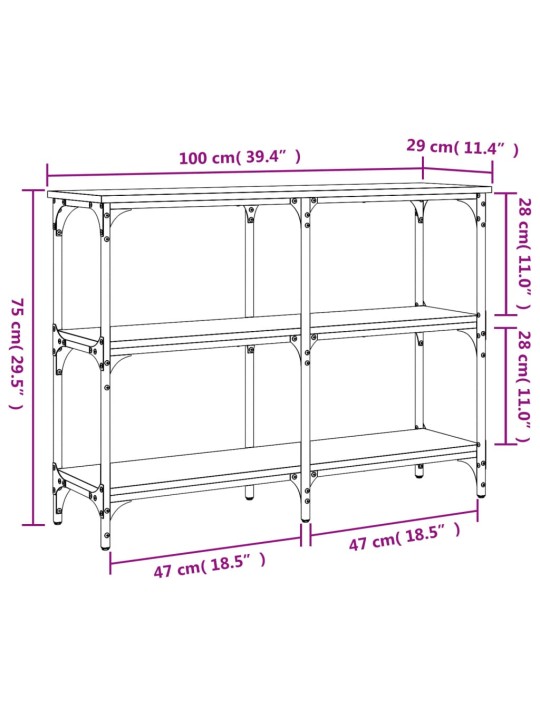 Konsoollaud, hall sonoma tamm, 100x29x75 cm, tehispuit