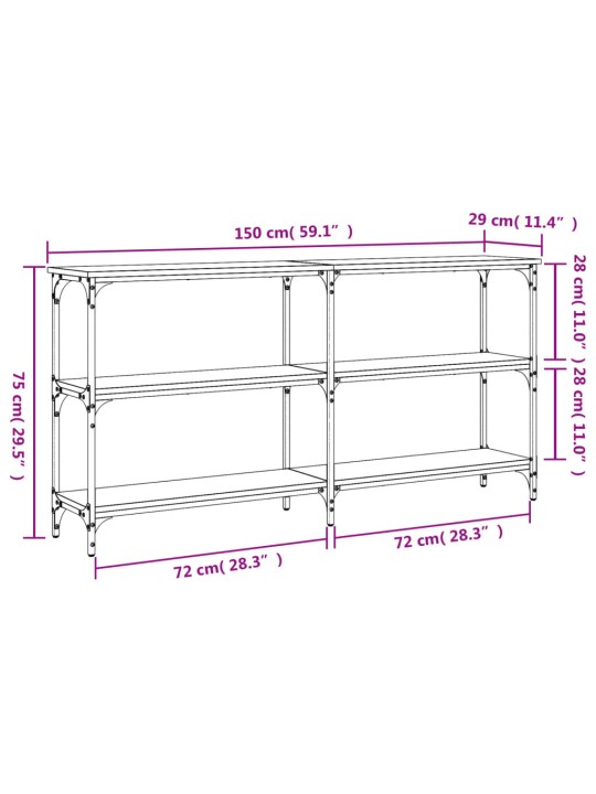 Konsoollaud, hall sonoma tamm, 150x29x75 cm, tehispuit