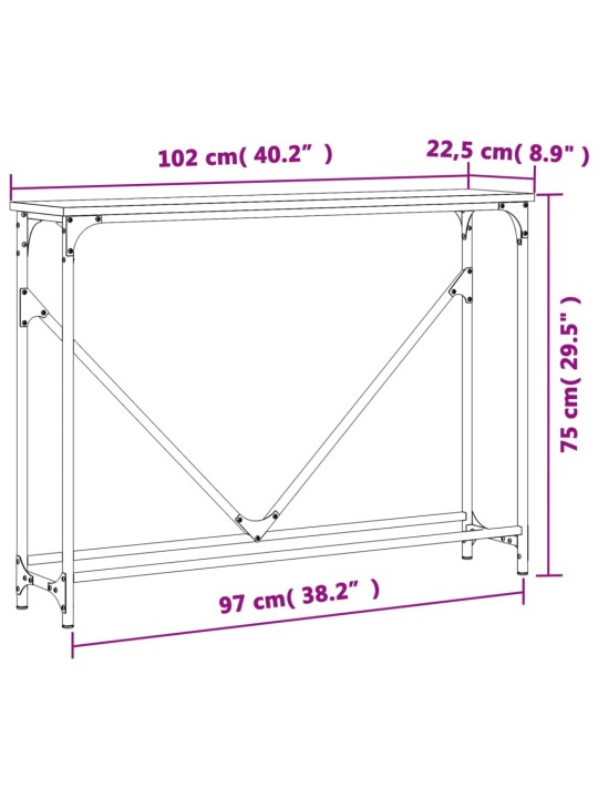 Konsoollaud, hall sonoma tamm, 102 x 22,5 x 75 cm, tehispuit