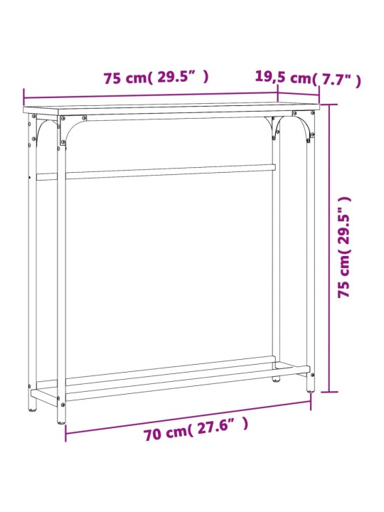 Konsoollaud, hall sonoma tamm, 75 x 19,5 x 75 cm, tehispuit