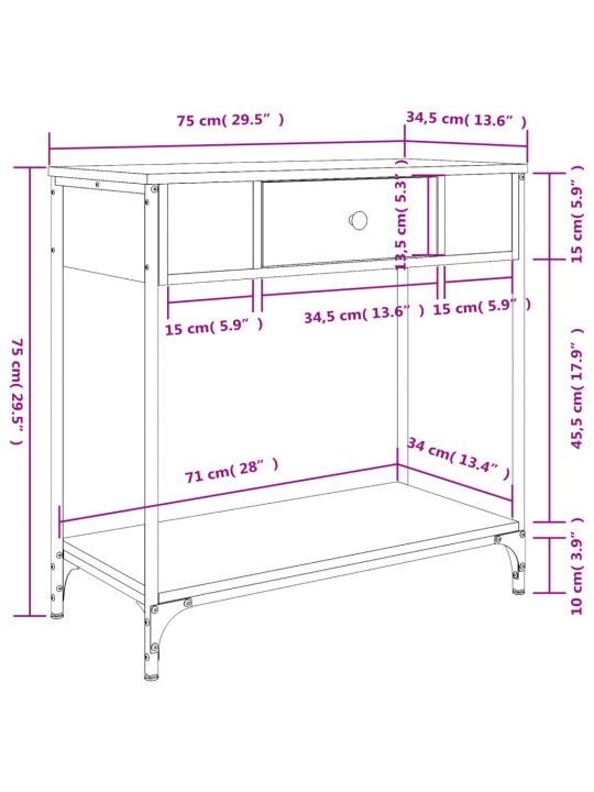 Konsoollaud, suitsutatud tamm, 75x34,5x75 cm, tehispuit