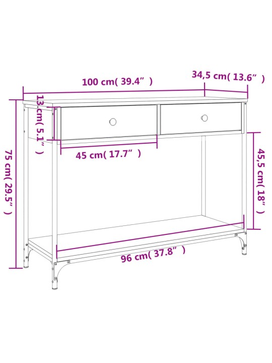 Konsoollaud, suitsutatud tamm, 100 x 34,5 x 75 cm, tehispuit