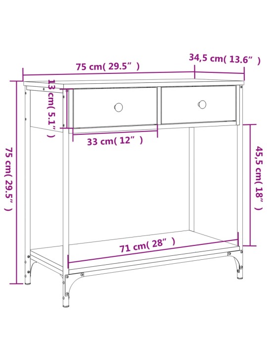 Konsoollaud, must, 75x34,5x75 cm, tehispuit