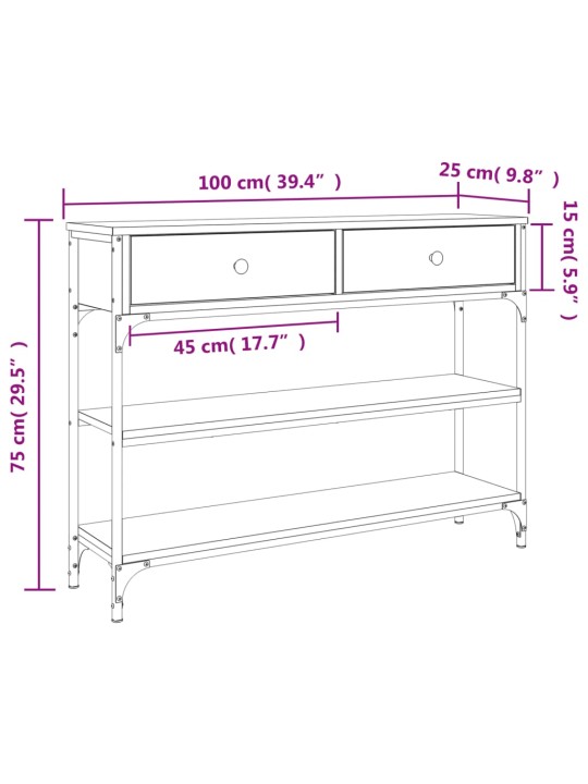 Konsoollaud, hall sonoma tamm, 100 x 25 x 75 cm, tehispuit