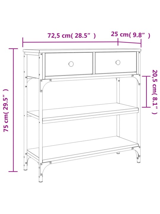 Konsoollaud, suitsutatud tamm, 72,5 x 25 x 75 cm, tehispuit