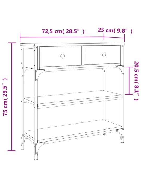 Konsoollaud, hall sonoma tamm, 72,5 x 25 x 75 cm, tehispuit