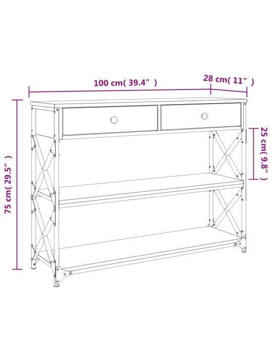 Konsoollaud, suitsutatud tamm, 100 x 28 x 75 cm, tehispuit