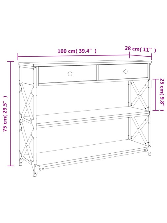 Konsoollaud, hall sonoma tamm, 100 x 28 x 75 cm, tehispuit