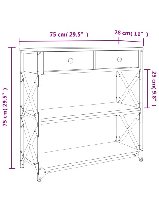 Konsoollaud, must, 75 x 28 x 75 cm, tehispuit