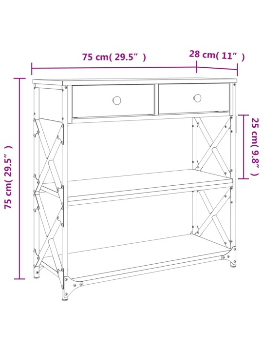 Konsoollaud, hall sonoma tamm, 75 x 28 x 75 cm, tehispuit