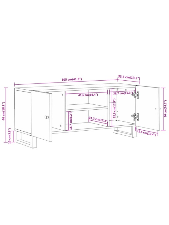 Tv kapp, pruun ja must, 105 x 33,5 x 46 cm, mangopuit