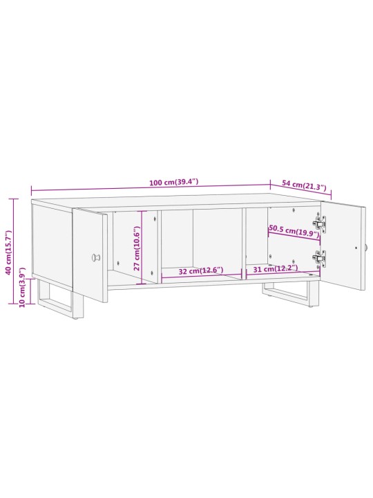 Kohvilaud, pruun ja must, 100 x 54 x 40 cm, mangopuit