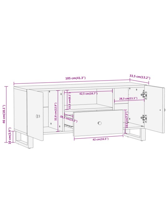 Tv kapp, pruun ja must, 105 x 33,5 x 46 cm, mangopuit