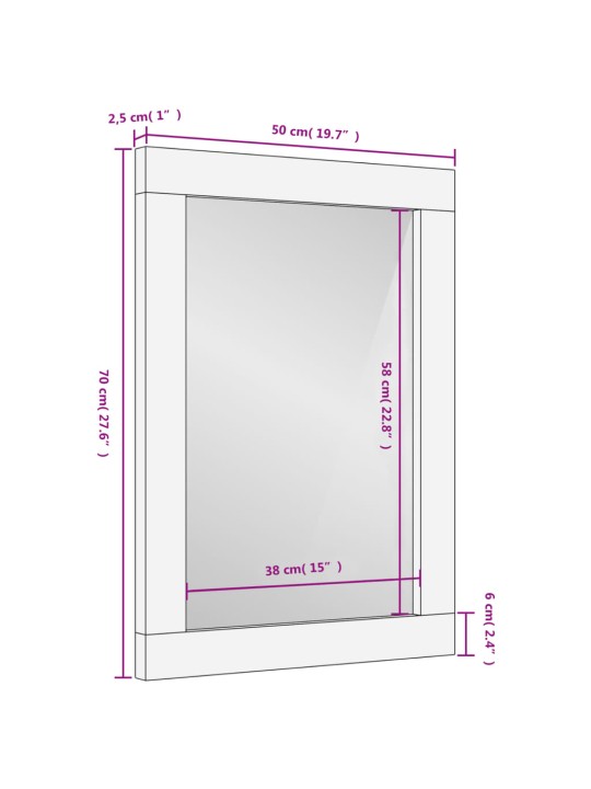 Vannitoapeegel, must, 50 x 70 x 2,5 cm, mangopuit ja klaas