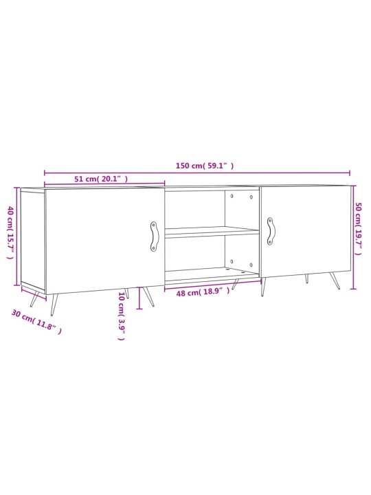 Telerikapp, hall sonoma tamm, 150 x 30 x 50 cm, tehispuit