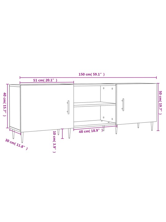 Telerikapp, suitsutatud tamm, 150x30x50 cm, tehispuit