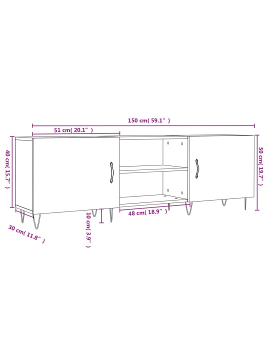 Telerikapp, hall sonoma tamm, 150 x 30 x 50 cm, tehispuit