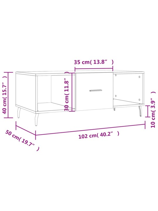 Kohvilaud, hall sonoma tamm, 102x50x40 cm, tehispuit