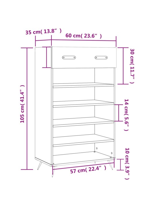 Jalatsikapp, hall sonoma tamm, 60 x 35 x 105 cm, tehispuit