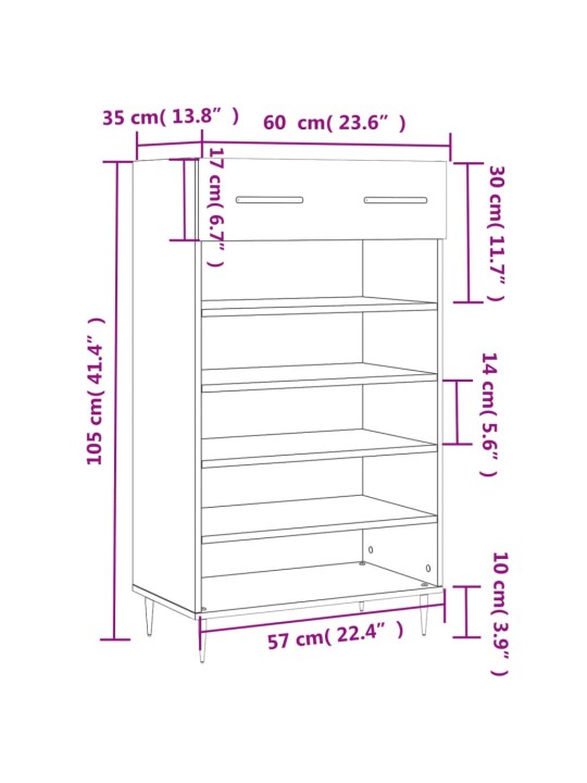 Jalatsikapp, hall sonoma tamm, 60 x 35 x 105 cm, tehispuit