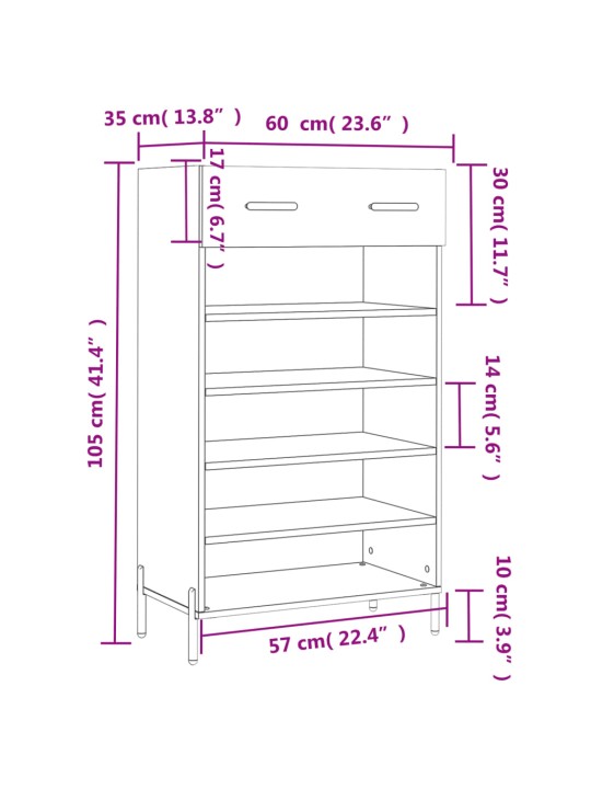 Jalatsikapp, hall sonoma tamm, 60 x 35 x 105 cm, tehispuit