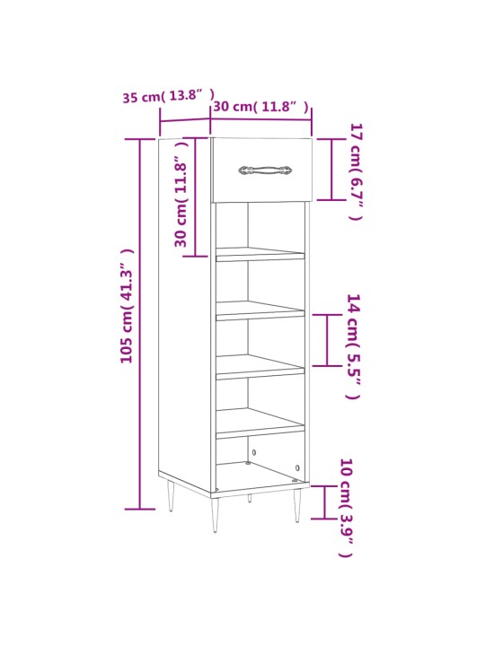 Jalatsikapp, hall sonoma tamm, 30 x 35 x 105 cm, tehispuit