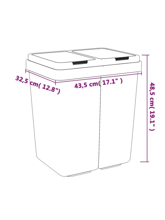 Kahe konteineriga prügikast, valge, 2 x 25 l