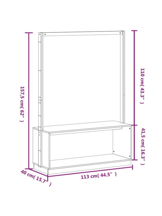 Riidestange koos jalatsikapiga, 113 x 40 x 157,5 cm, männipuit