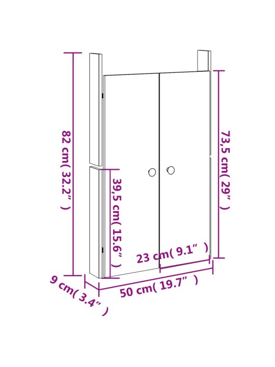 Väliköögi kapiuksed 2 tk, must, 50x9x82 cm, männipuit