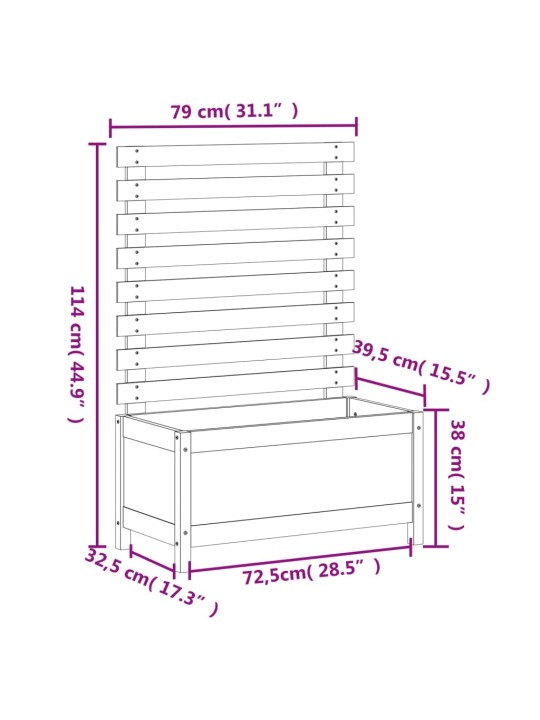 Võrega aia taimekast, valge, 79 x 39,5 x 114 cm, männipuit