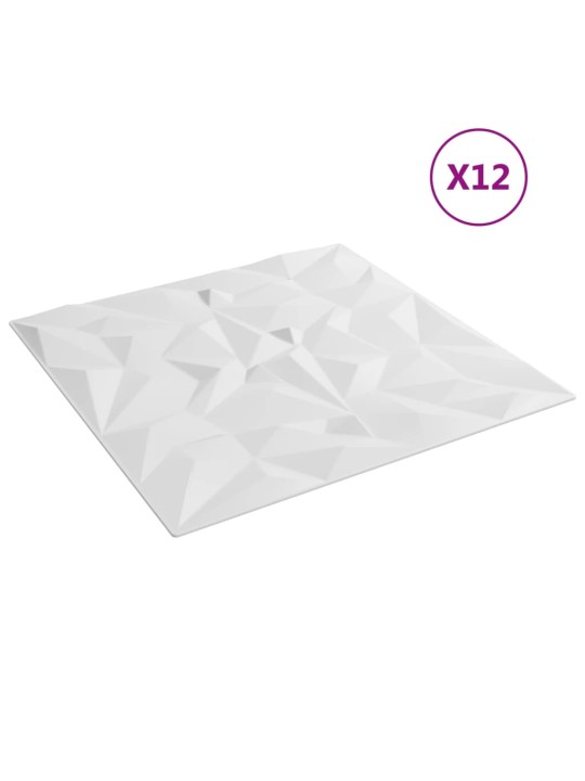 Seinapaneelid 12 tk, valge, 50 x 50 cm, xps 3 m² ametüst