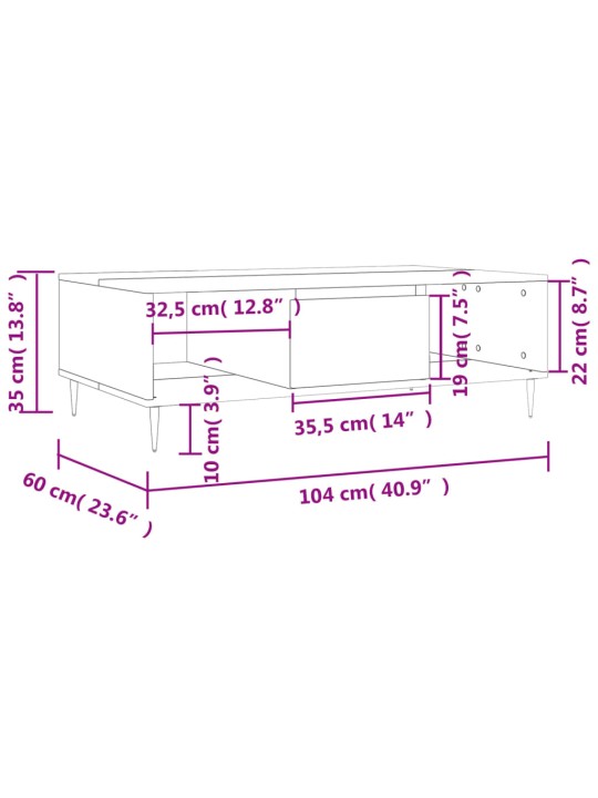 Kohvilaud, hall sonoma tamm, 104 x 60 x 35 cm, tehispuit