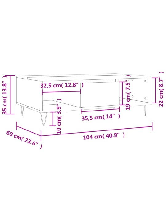 Kohvilaud, hall sonoma tamm, 104 x 60 x 35 cm, tehispuit