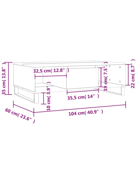 Kohvilaud, hall sonoma tamm, 104 x 60 x 35 cm, tehispuit