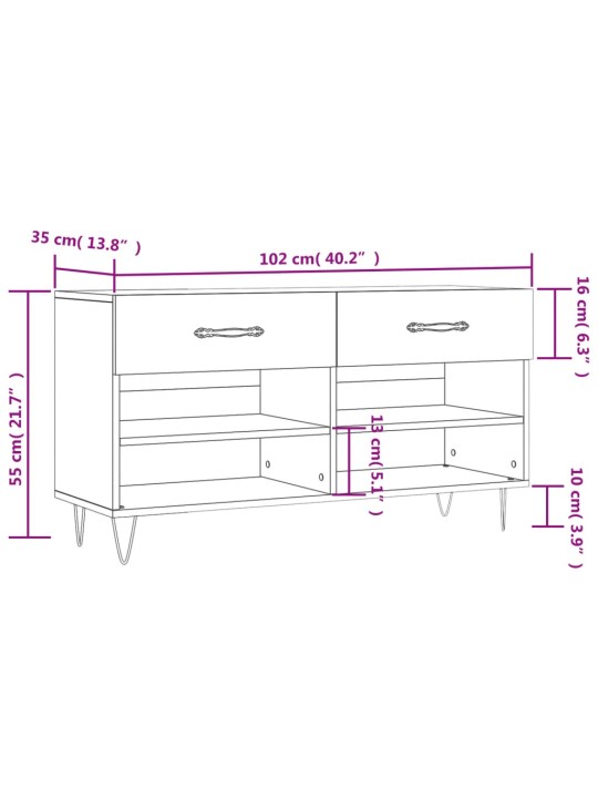 Jalatsipink, valge, 102 x 35 x 55 cm, tehispuit