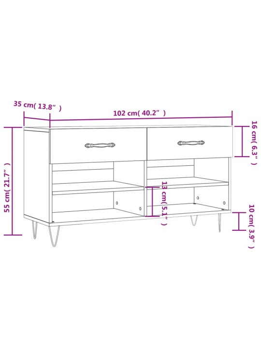 Jalatsipink, must, 102 x 35 x 55 cm, tehispuit