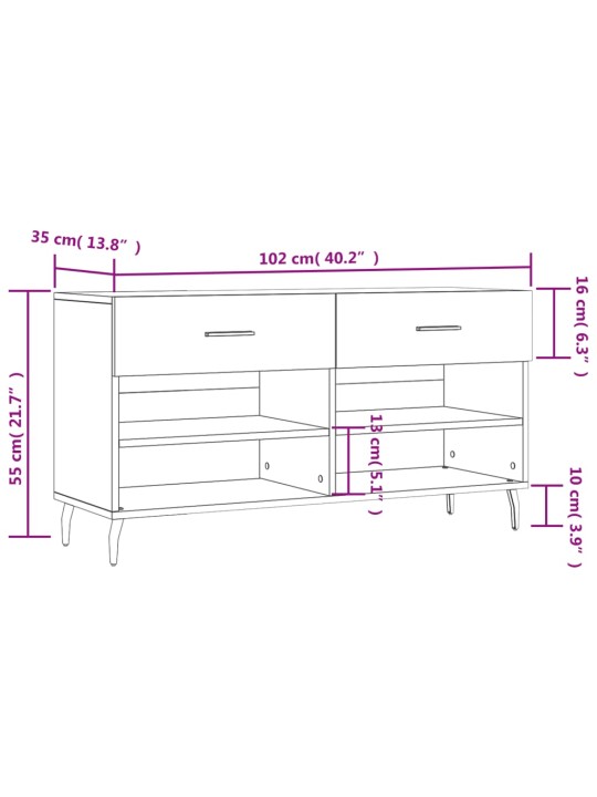 Jalatsipink, valge, 102 x 35 x 55 cm, tehispuit